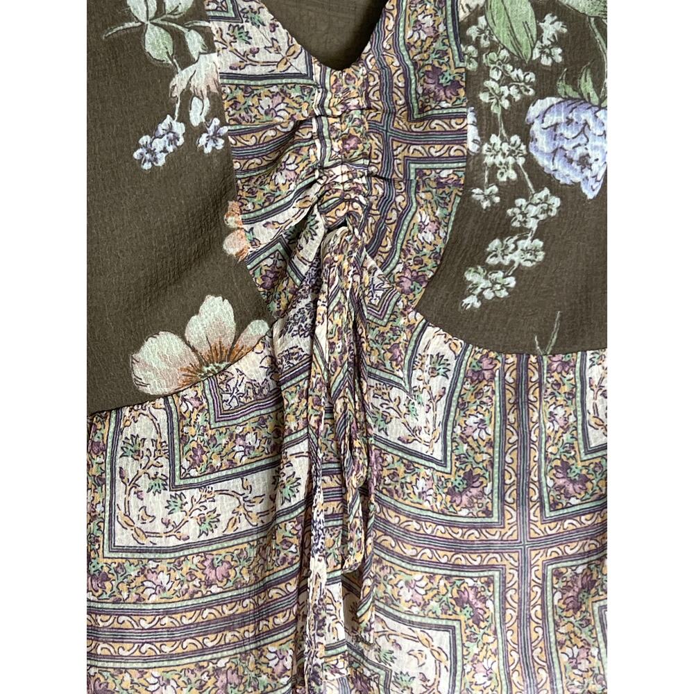 American Eagle Outfitters Peplum Blouse Women's Size Small Brown Floral Cropped - Picture 6 of 9